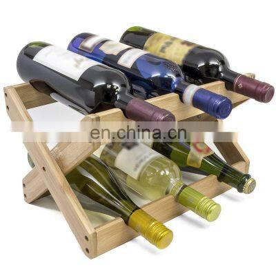 Hotel Furniture Wine Bottle Rack Decoration Creative Bamboo Folding Red Wine Display Storage Rack Pantry Organizer