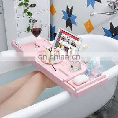 Bath Table Bathtub Tray Unique Extendable Bathroom Shelf Bamboo Bathtub Caddy photo-4