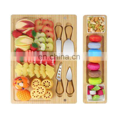 Natural Bamboo Rectangle Large Custom Cheese Board With Magnet Tray photo-3