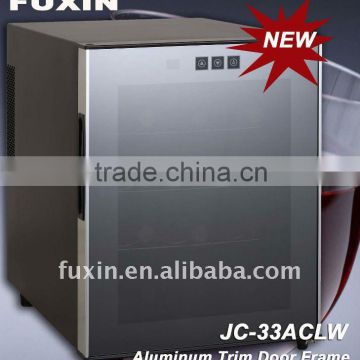 FUXIN:JC-33ALW.Wine Fridge hold 12 bottles / Celler Wine /Single wine cooler/mini beverage cooler. Aluminum Trim Door Frame