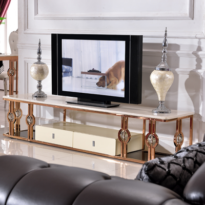 Factory luxury home living room furniture gold modern tv cabinet unit modern stainless steel marble top tv stands