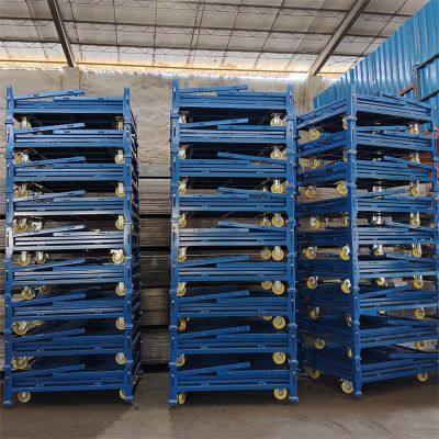 Galvanized Steel Foldable Wire Mesh Cage Trolley for Warehouse Logistics