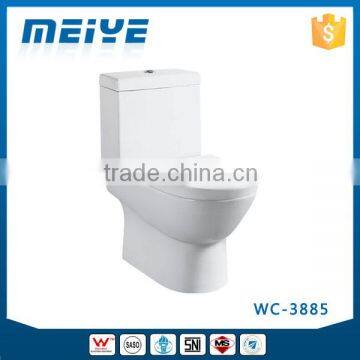 WC-3885 Siphonic Washdown One-Piece Toilet with Soft Closing Cover Ramp Down Closer, Water Closet Toilet Bowl