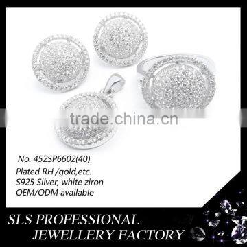 2015 new products china wholesale round jewelry 925 silver rhodium plated zircon promotional Jewelry sets