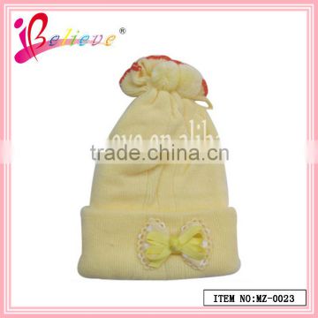 Eco-friendly wholesale soft material beanie bow ornament girls fancy winter hats (MZ--0023)