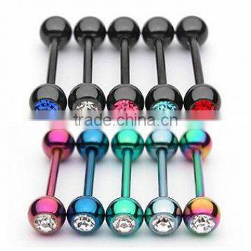 Anodize dStainless Steel Tongue Barbells With gem