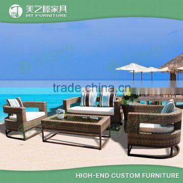 Cheap wholesale customized unique design half circle hollow rattan outdoor furniture wicker sofa set with various cusions