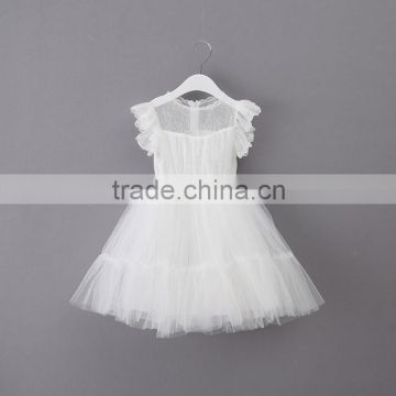 wholesale white puff weeding dress child,pure color kids prom gown long skirt, layers baby girl ruflle frock