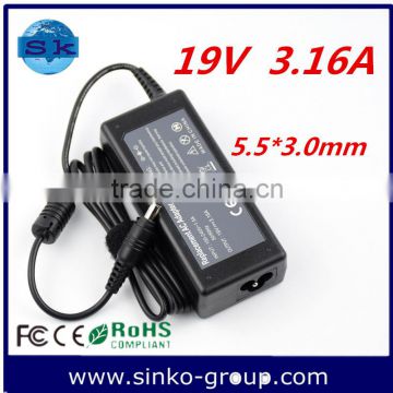 60w Laptop AC Adapter for SAMSUNG 19v 3.16a 5.5*3.0 with pin