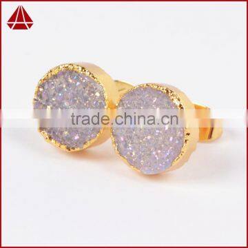 10mm Round Natural Agate Titanium AB Druzy Stone Stud Earrings photo-3