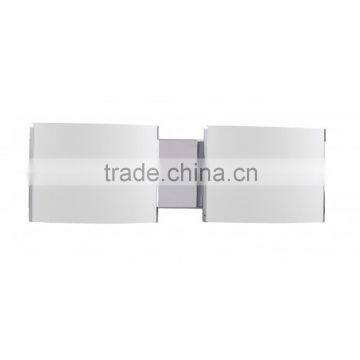 2 light vanity light (lampe murale/Lampara de pared) in satin steel finish with two arched alabaster glass shades