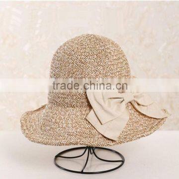 QXSH0048 New Butterfly Bowknot Straw Hat Fashion Summer Beach Bucket Hat for Women photo-2