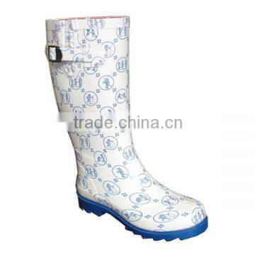 adjustable knee high rubber boots women,fashion print gum boots with buckle,OEM rain boots