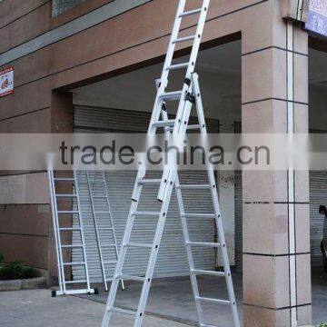 Hot sale multi-purpose 3 section aluminum adjustable extension ladder 8M