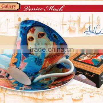 CARMANI cup & saucer with VENICE MASK design Alex LEVIN ver.5