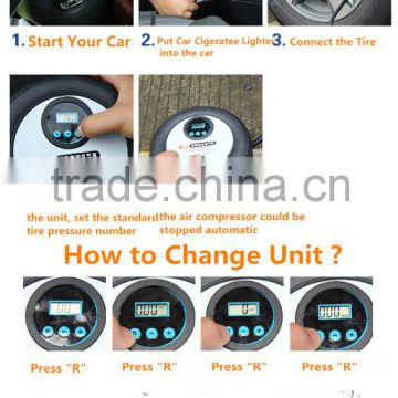 007 Portable 12V 260PSI Car Tire Tyre Inflator Pump Mini Digital Compressor Auto Stop Pump Car Bike Tyre Air Inflator