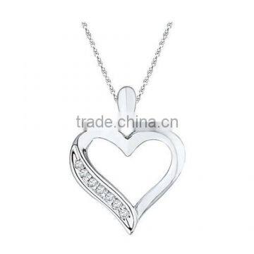 Sterling Silver Round Diamond Heart Pendant Rhodium Plating 925 Silver Heart Pendant Diamond