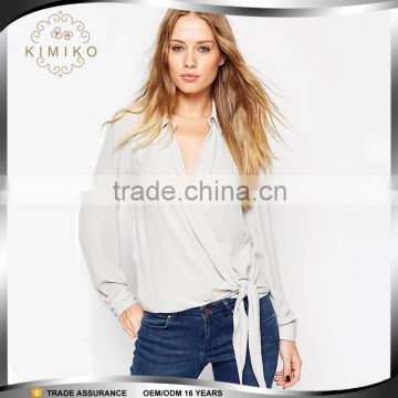 Clothing Long Sleeve V Neck Casual Lady Blouse Fashion Design