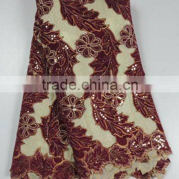 CL11-35 Flower design african double organza lace with sequins for party