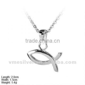 [PSA-0990] 925 Silver Religion Charm/ Pendant, Jesus Fish Charm/Pendant, Plain Silver charm/Pendant