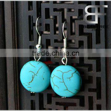 Vintage Round Turquoise Blue Heart Bead Drop Fashion Earrings