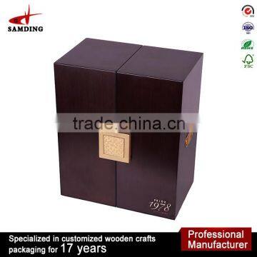 Glossy Lacquer Finish Personalized Wooden Wine Box for 2 Bottles Prices photo-3