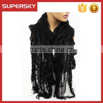 A-60 fancy tassel lace scarf lacy ruffled knitted scarves lace infinity scarf