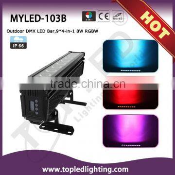 CE&RoHs Certificate Excellent Color Mixing Outdoor IP66 LED Bar 9* 4-in-1 RGBW Wall Washer LED Light