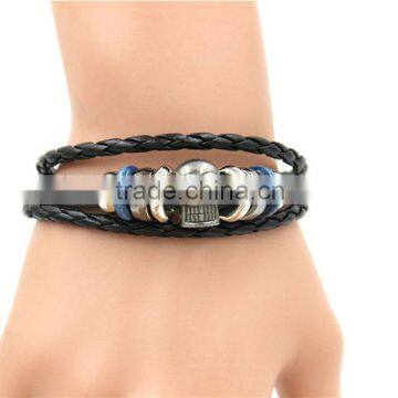 2015 hot sell leather bracelet with skull