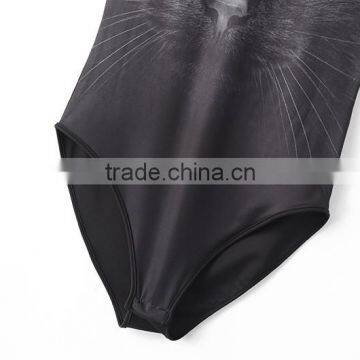 Lady Clothing Backless Black Cat Image Printed Fabric Swimming Wear for Girls photo-5