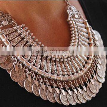 2016 Fashion Vintage Statement BOHO Style Metal Chain Coin Necklace