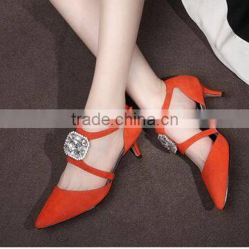 Red Color Bride Wedding Shoes Crystal Bling Low Heel Shoes Grace Lady Dining Shoes photo-4