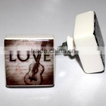 Designer Printed Ceramic Drawer Pull Knobs With Metal Fittings photo-3