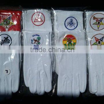 Masonic White Cotton Gloves with different Embroidery logo