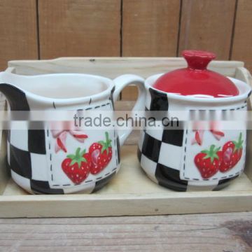 New strawberry emboss ceramic milk jug with sugar bowl set