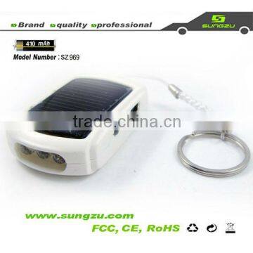Sungzu factory mini Keychain emergency Solar battery Charger with LED Flashlight