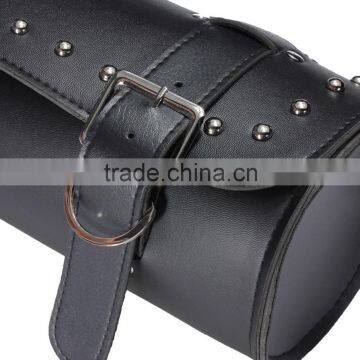Motorcycle Scooters Black Leather Tool Roll Pouch Saddle Bag Storage For Harley photo-4