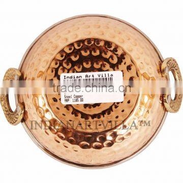 IndianArtVilla High Quality Steel Copper Serving Kadhai Kadai Karahi Wok 350 ML - Serving Indian Food Home Hotel Restaurant