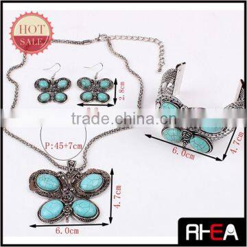 Turquoise Stone Butterfly Earring,Bangle and Necklace Jewelry set