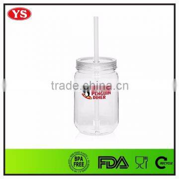 720 ml Plastic single wall wholesale mason jar with straw