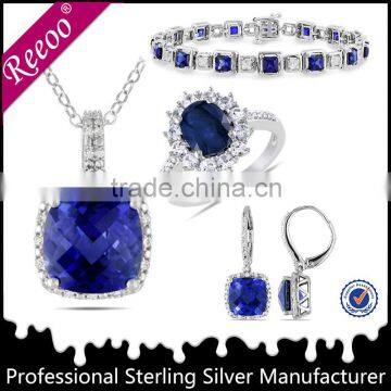 2014 hot sale trendy sapphire diamond wedding jewelry set for bridal