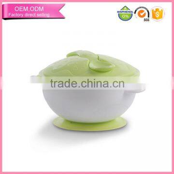 plastic suction baby feeding bowl with spoon and lid