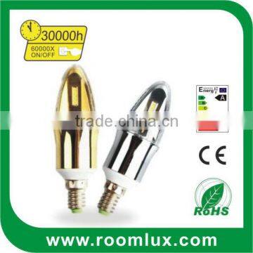 E12/E27/E14 LED candle bulb light 5W Dia36X112mm golden/silvery