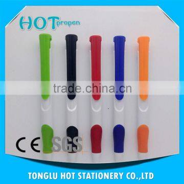 Long Clip White Barrel Click Ball Pen With Colored Soft Grip
