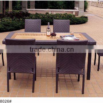 Plastic wooden teak table top with rattan wicker chairs teak dining set