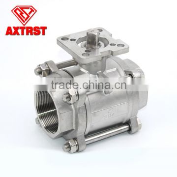 3pc thread Stainless steel full port floating ball valve with ISO5211 mounting