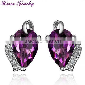 Fashion Heart Amethyst Purple Zircon Stud Earrings for Women Platinum Plated Gold Earring Crystal Earrings