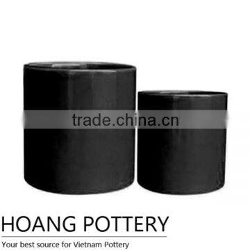 Cylinder Black Glazed Ceramic Pot Indoor