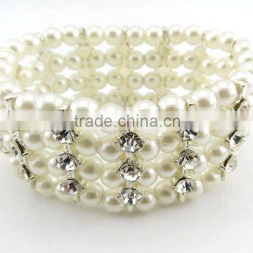 New design good looking fashion rows pearl diamond handmade bracelet