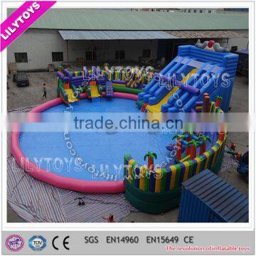 Customized commercial hot summer inflatable floating water park slide with gaint pool